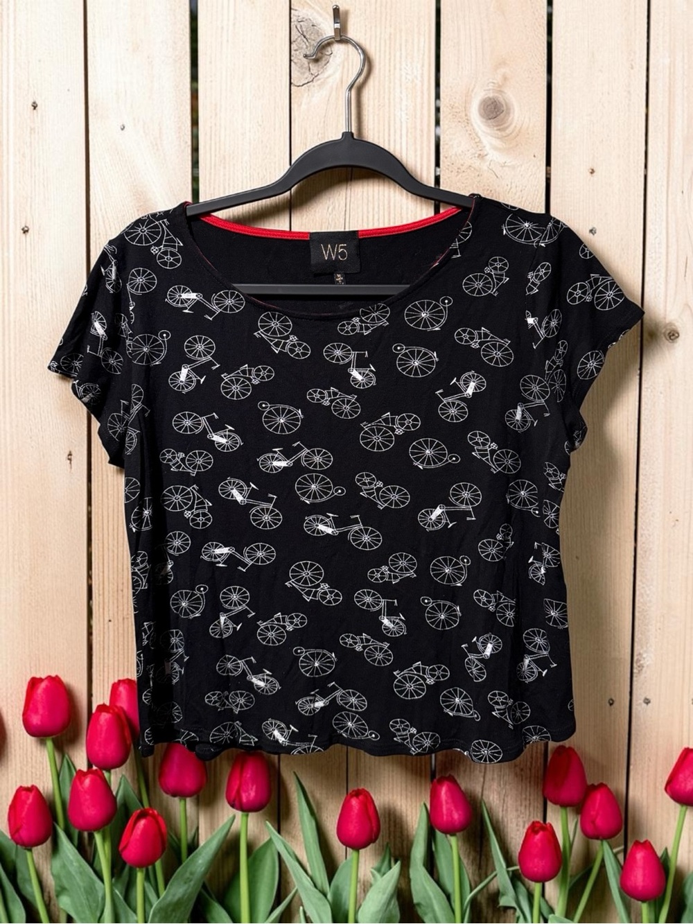 W5 Black Tee with White Bicycle Motif